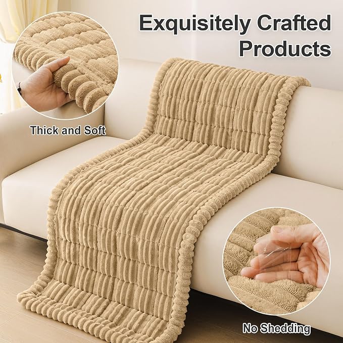 hyha Couch Cover for Dogs Washable, Non Slip Thick Flannel Sofa Protector, Pet Friendly Plush Furniture Cover for Sectional Sofa & Loveseat (Camel, 35.4" x 35.4")