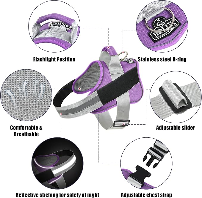 Dog Harness, No-Pull Reflective Dog Vest, Breathable Adjustable Pet Harness with Handle for Outdoor Walking - No More Pulling, Tugging or Choking (Lavender, Medium (Pack of 1))
