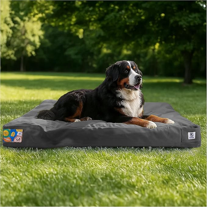Sytopia 47 Inch Canvas Outdoor Dog Bed for XXL Dogs, Durable Dog Bed with Waterproof Machine Washable Removable Cover, Indoor Patio Pet Pad for Crate, Dark Grey