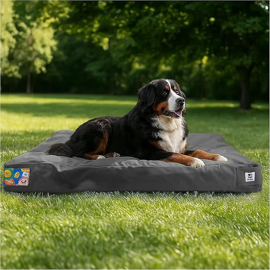 Sytopia 47 Inch Canvas Outdoor Dog Bed for XXL Dogs, Durable Dog Bed with Waterproof Machine Washable Removable Cover, Indoor Patio Pet Pad for Crate, Dark Grey