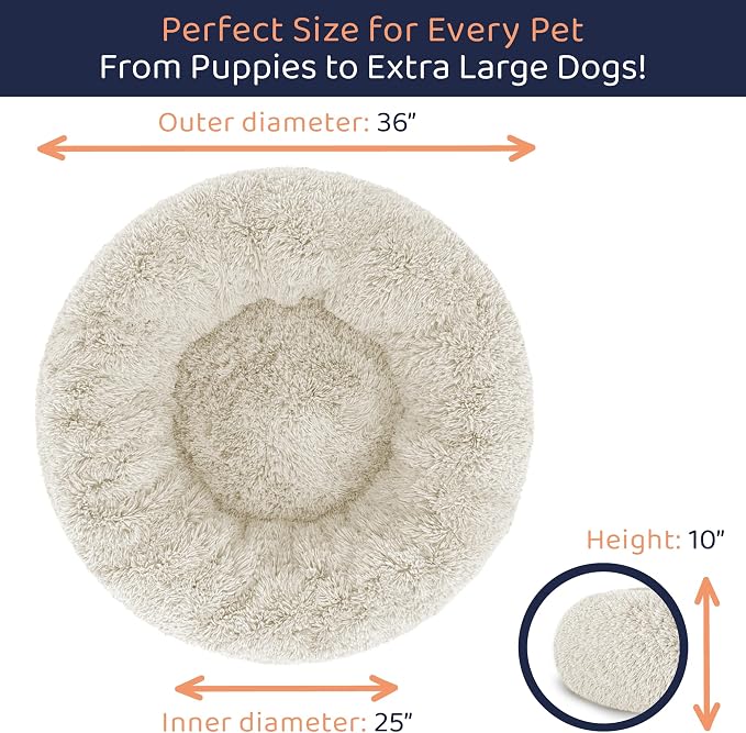 Donut Dog Bed - Premium Comfort for Anxiety Relief - Fluffy & Calming Design with Ultra-Plush Support | Cozy Round Dog Bed with Super Soft Circle Style (Cream, Large)