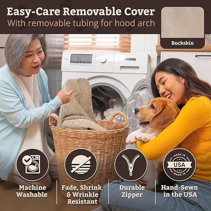 Snoozer Cozy Cave Dog Bed - Indoor Dog Bed with Cover Cave, Covered Calming Burrow for Medium & Large Sized Pets with Blanket Attached, Enclosed, Removable Washable Cover - XL, Buckskin