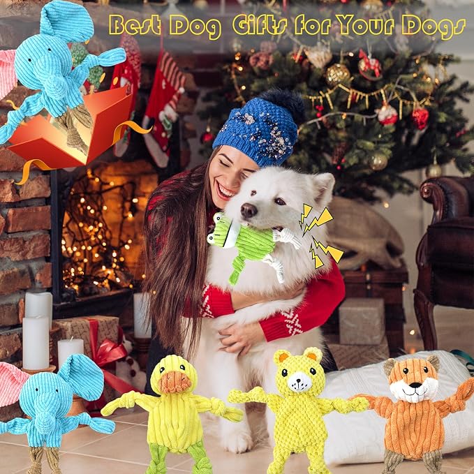 MRSOHRET 5 Pack Dog Toys Squeaky, Tough Stuffed Plush Puppy Chew Toys for Teething, Durable Plush Dog Toy for Large Medium Small Breed to Keep Them Busy, No Stuffing Crinkle Dog Toys