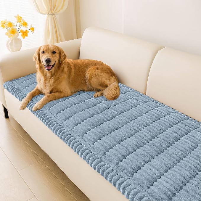 hyha Couch Cover for Dogs Washable, Non Slip Thick Flannel Sofa Protector, Pet Friendly Plush Furniture Cover for Sectional Sofa & Loveseat (Haze Blue, 27.6" x 88")