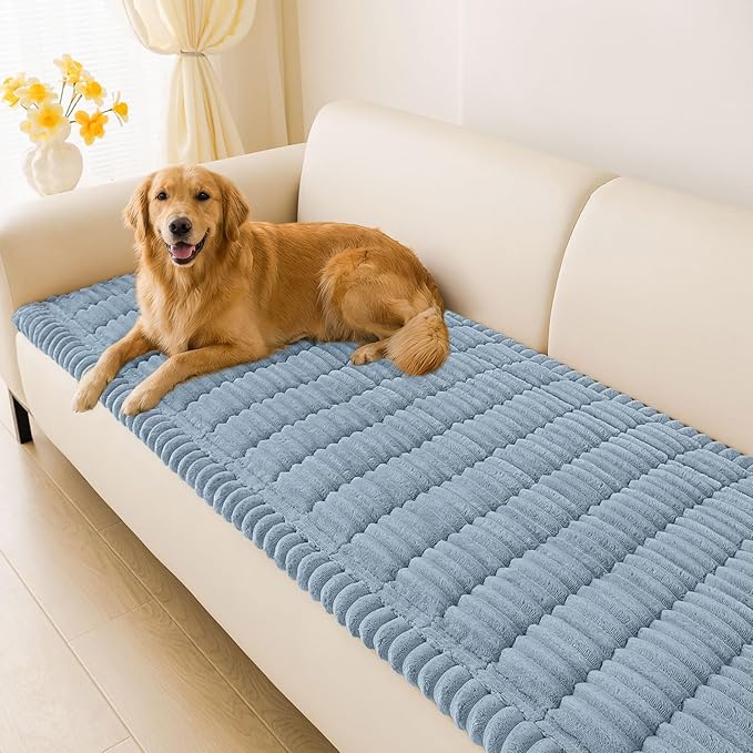 hyha Couch Cover for Dogs Washable, Non Slip Thick Flannel Sofa Protector, Pet Friendly Plush Furniture Cover for Sectional Sofa & Loveseat (Haze Blue, 27.6" x 95")