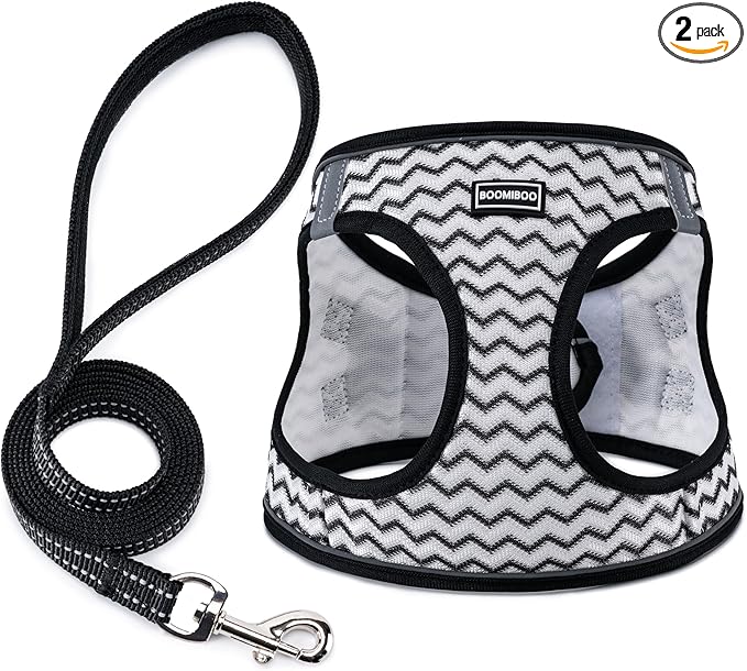 Dog Harness with Leash Set, No Pull Adjustable Reflective Step-in Puppy Pet Vest Harnesses for Small Medium Large Dogs and Cats,White Stripe XL