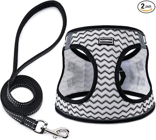 Dog Harness with Leash Set, No Pull Adjustable Reflective Step-in Puppy Pet Vest Harnesses for Small Medium Large Dogs and Cats,White Stripe XL