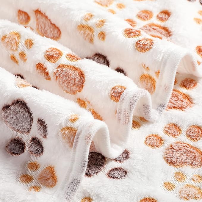 Tegeme 12 Pcs Pet Blankets 23 x 16 Inch Soft Fluffy Fleece Dog Cat Warm Paw Print Pattern Blankets Flannel Throw for Pets Dog Puppy Cat(White)