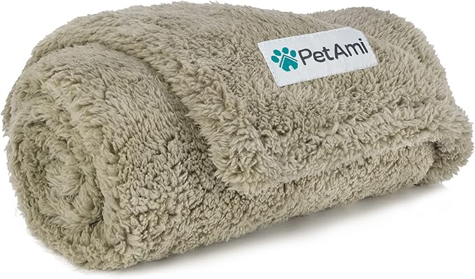 PetAmi Fluffy Waterproof Dog Blanket for Couch and Bed, Reversible Sherpa Pet Throw, Pee Proof Furniture Protector Sofa Cover, Washable Cat Blanket for Small Medium Dogs and Cats (Taupe Camel, 29x40)