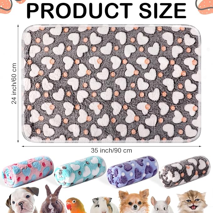 Reginary 4 Pcs Waterproof Guinea Pig Blankets Washable Small Animal Fleece Bedding Absorbent Guinea Pig Cage Liners Reusable Training Pee Pad Pet Sleep Mat for Hamster(Heart Pattern,35 x 24 Inch)