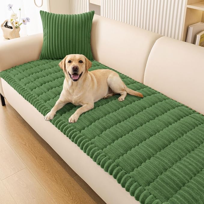 Smiry Couch Cover for Dogs, Non Slip Washable Sofa Protector for Pets, Soft Furniture Cover for Pet, Stylish Sofa Covers, Cozy Protect Against Fur, Dirt & Everyday Messes (Olive Green, 35.4" x 95")