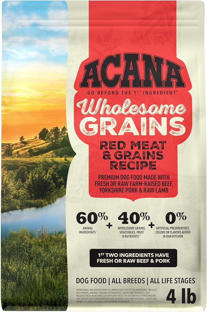 ACANA Wholesome Grains Dry Dog Food Red Meat & Grains Beef Pork & Lamb Recipe 4lb Bag