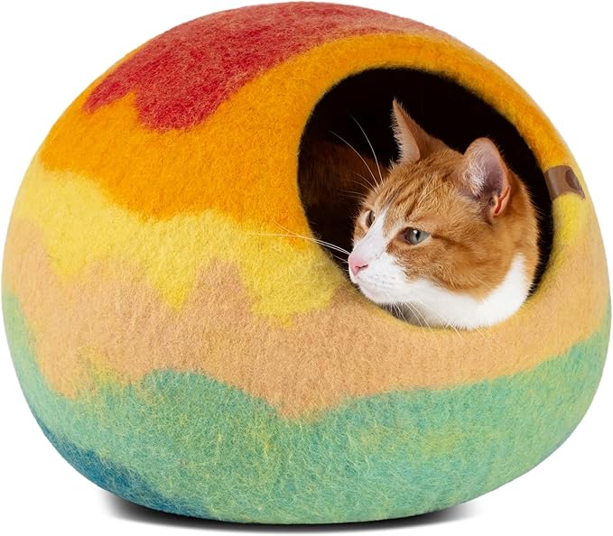 MEOWFIA Cat Cave – Premium Felt Cat Enclosure for Indoor Cats, Handmade Merino Wool (Tucson Sunset, Large)