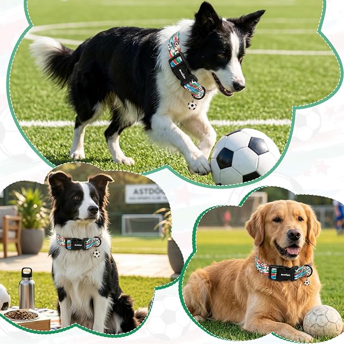 Soccer Dog Collar, Adjustable Cotton Puppy Collars with Buckle for Small Medium Large Dogs, Cute Boy Male Dog Collar Ideal for Gifts,Pet Accessory, S