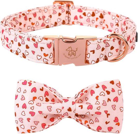 Elegant little tail Valentine's Dog Collar with Bow, Bow Tie Pet Collars, Cute Heart Bowtie Puppy Dog Collar for Small Dogs