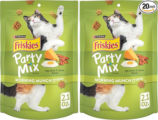 Friskies Purina Party Mix Morning Munch Crunch Cat Treats - 2.1 oz. Pouches,(Pack of 20)