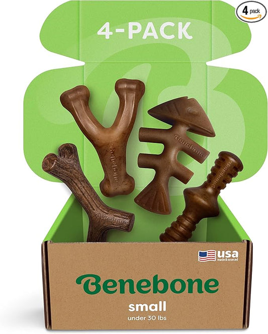 Benebone Small 4-Pack Dog Toys for Aggressive Chewers – Durable Dog Bones, Made in USA – Dog Toys for Small Dogs Under 30 lbs
