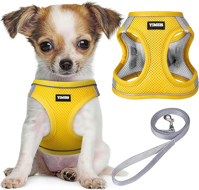 YIMEIS Dog Harness and Leash Set, No Pull Soft Mesh Pet Harness, Reflective Adjustable Puppy Vest for Small Medium Large Dogs, Cats (Yellowgrey, X-Small (Pack of 1)