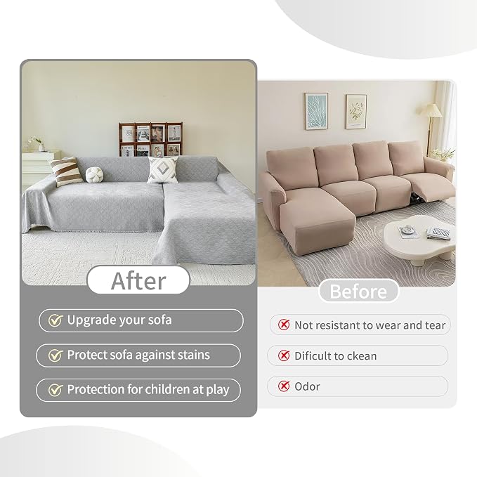 VANJOROY Grey Oversized Couch Sofa Cover for 3-4 Cushion Sectional Sofa L-Shape -Washable Chenille Couch Cover for Dogs Pets, Boho Couch Cover Protector Soft Sofa Slipcovers with Tassel,91"x 150"