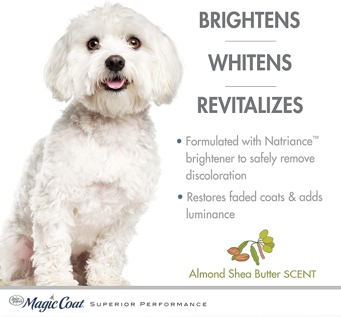 Four Paws Magic Coat Bright White Whitening Shampoo for Dogs with Natriance Brightener, Brightening Dog Wash, Removes Tear Stains, Almond Shea Butter Scent, 16 Ounce