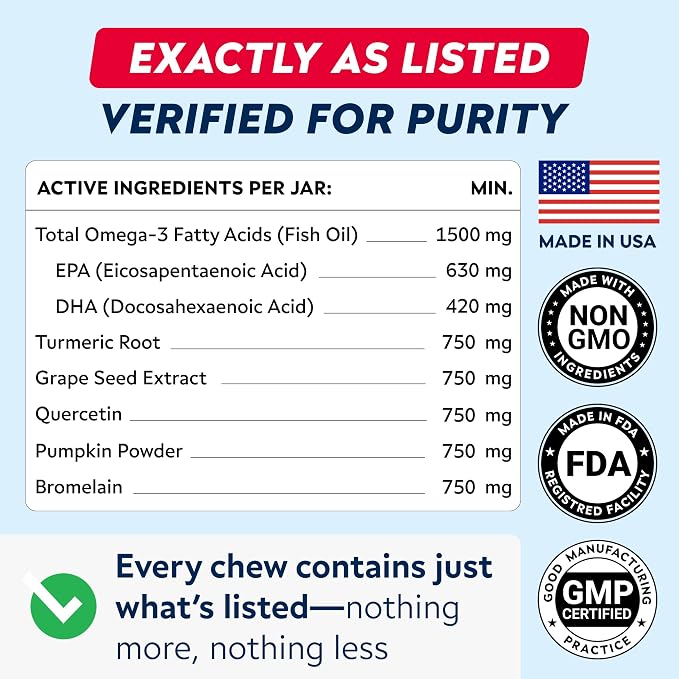 StrellaLab Dog Allergy Relief & Anti Itch Support Chews w/Omega 3: Real Ingredients, Real Taste! Skin & Coat Immune Supplement w/Fish Oil, Pumpkin & Enzymes — Developed by Experts - Made in USA -180Ct
