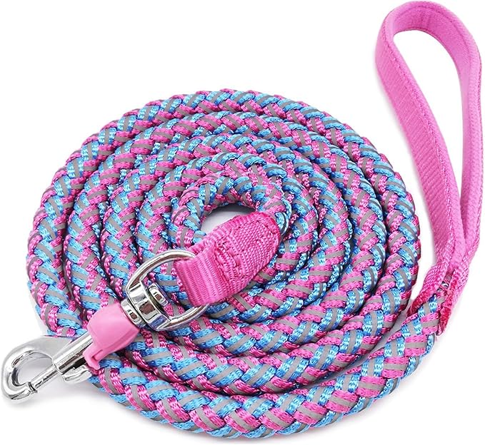 2/3/4/6/10 ft Reflective Dog Leash Strong Nylon Rope Braided Heavy Duty for Large Medium Small Dogs Walking Training Leads (Pink, 6ft * 1/2")