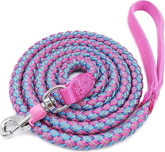 2/3/4/6/10 ft Reflective Dog Leash Strong Nylon Rope Braided Heavy Duty for Large Medium Small Dogs Walking Training Leads (Pink, 6ft * 1/2")