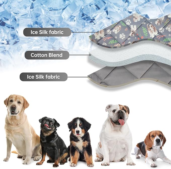 Dog Cooling Mat, Pet Washable Non-Toxic Summer Dogs Cats Cooling Pads Sleeping Kennel Mats Cool Ice Blanket for Indoor & Outdoor Dog Beach Essentials Gray Large
