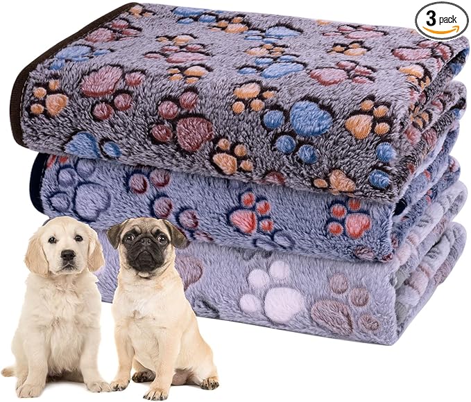 Dono 1 Pack 3 Pink Dog Blankets for Small Dogs, Soft Fluffy Paw Print Pattern Fleece Pet Blanket Warm Sleep Mat, Puppy Kitten Blanket Doggy Mat for Small Dogs Girl -23 * 16in