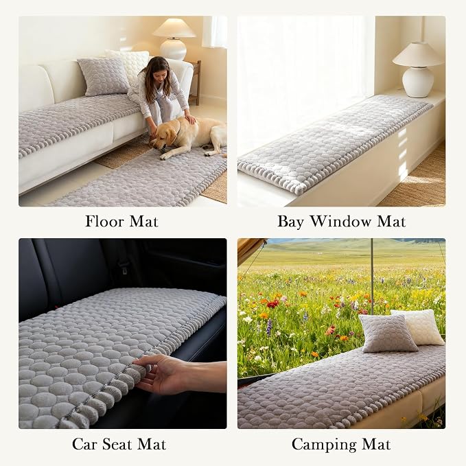 Circular Grid Couch Cover for Dogs Washable - Non Slip Thick Soft Pet Sofa Protector for 3 Cushion Couch Large Silicone Particles Furniture Mat for Cats Sectional Slipcovers