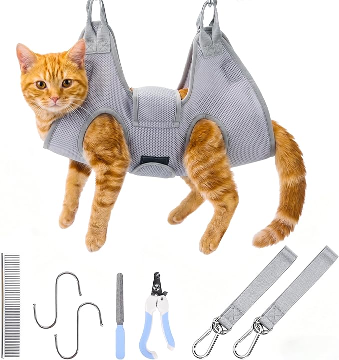 PatiencET Dog Grooming Hammock Pet Hammock Cat Nail Clipper Hammock for Nail Trimming Dog Sling for Nail Clipping Dog Hanging Harness (Gray XS)