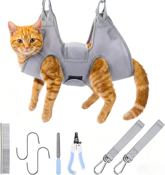 PatiencET Dog Grooming Hammock Pet Hammock Cat Nail Clipper Hammock for Nail Trimming Dog Sling for Nail Clipping Dog Hanging Harness (Gray XS)