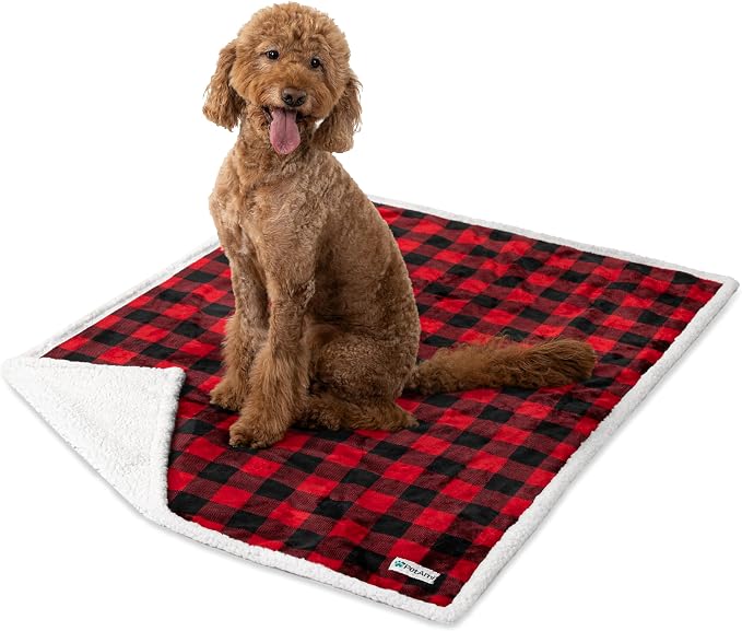 PetAmi Waterproof Dog Blanket for Couch, Extra Large 80x60, Pee Proof Sherpa Fleece Reversible Pet Throw, Furniture Protector for Bed Sofa Crate Kennel, Soft Washable Cover for Dog Cat, Plaid Red