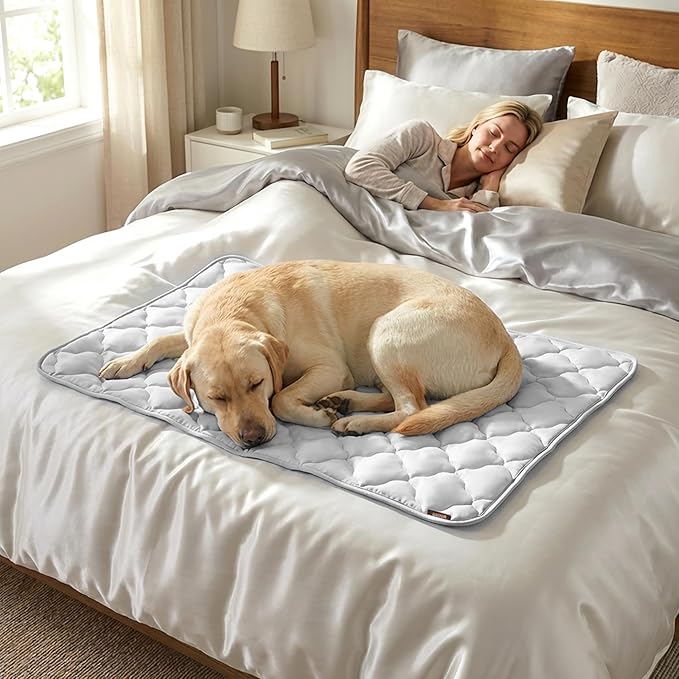 ZOMISIA Cooling Dog Mat Extra Large, Q-Max>0.5 XXL Thin Breathable Cold Crate Pad for Pet, Portable Washable Kennel Bed for Summer Active Dog with Chill Soothing Fabric to Rapid Cooling, 47x29, Grey