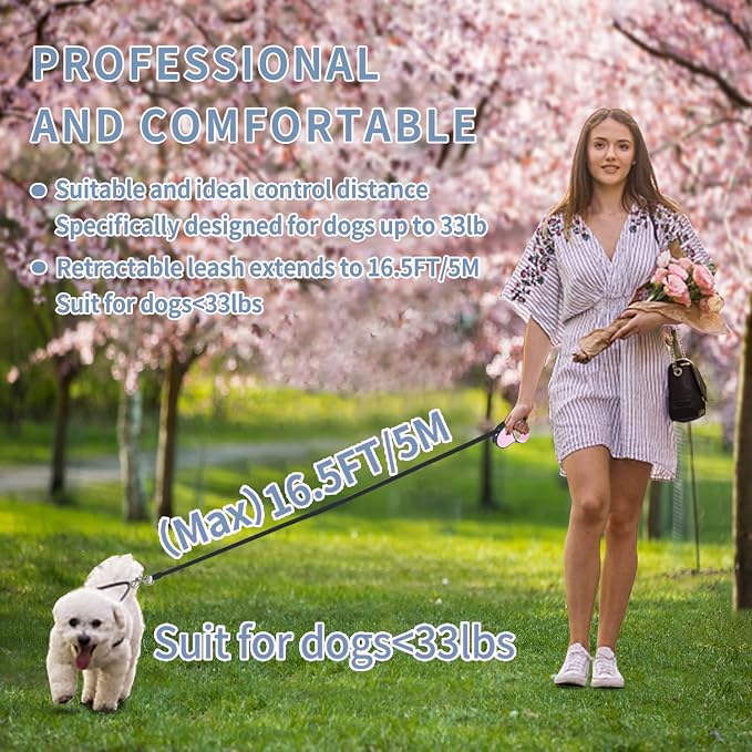 Retractable Dog Leash,[Strong Nylon Tape][One-Handed One Button Lock] for Small Medium Dogs and Cats,16ft Pet Walking Leash with 360°Tangle-Free Design,Anti-Slip Handle,Gift Package (Light Blue)