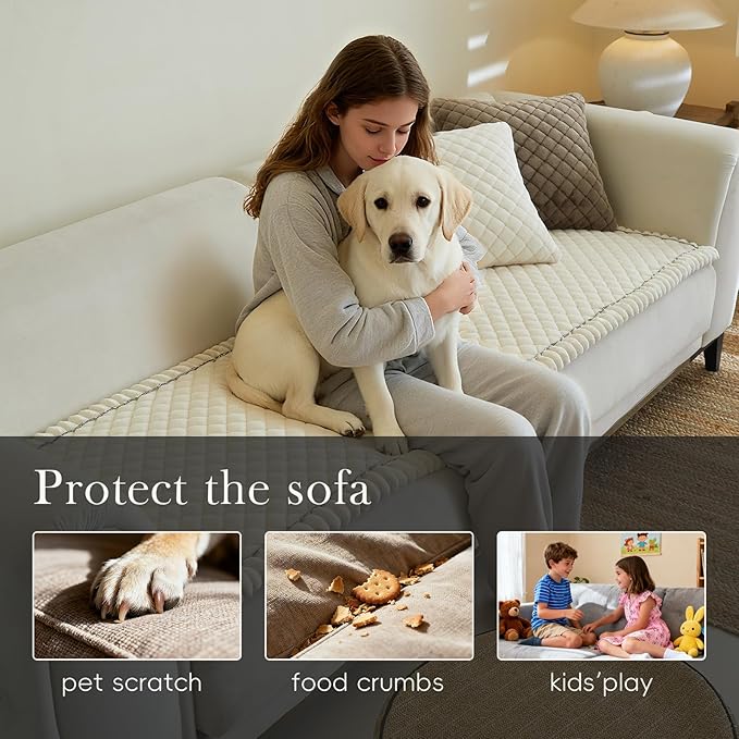 Diamond Quilted Couch Cover for Dogs Non Slip - Large Silicone Particles Pet Friendly Thick Sofa Slipcover for 3 Cushion Couch Washable Furniture Protector Mat for Dogs Cats