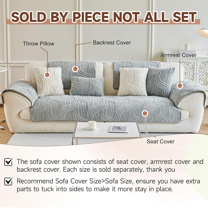 OTOB All Season Couch Cover for Dogs Washable, Non Slip Ultra Soft Plush Pet Couch Covers for 3 Cushion Couch Sofa, Cozy Fuzzy Sofa Slipcovers Furniture Protector, 1 Piece(Light Gray, 35.4"x70.9")