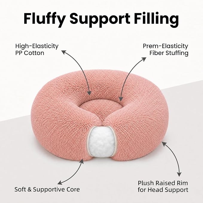 Guinea Pig Bed 11.8 Inch for Small Animal，Washable Small Animal Beds，Hideout Soft & Comfortable Donut Bed for Dwarf Rabbits/Hamster/Hedgehog/Ferrets,Pink