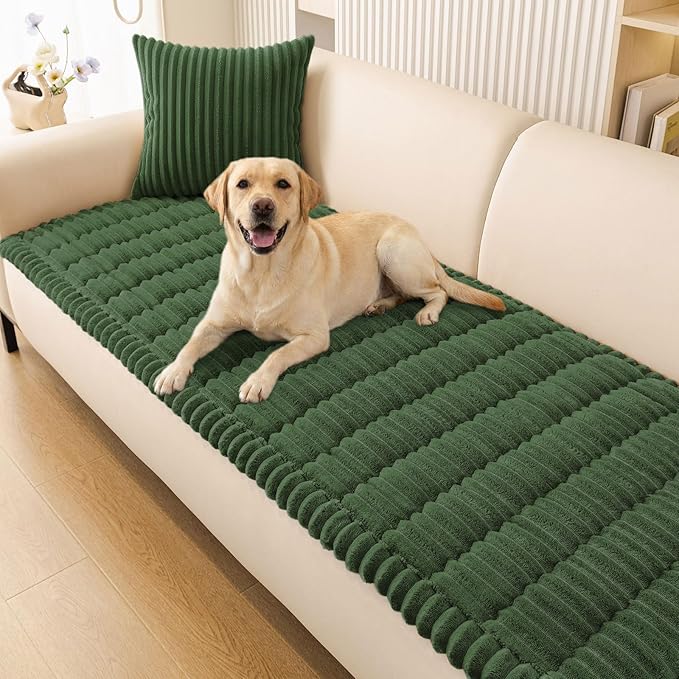 Smiry Couch Cover for Dogs, Non Slip Washable Sofa Protector for Pets, Soft Furniture Cover for Pet, Stylish Sofa Covers, Cozy Protect Against Fur, Dirt & Everyday Messes (Dark Green, 27.6" x 59")