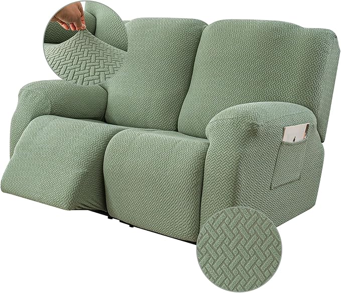 Genina Recliner Loveseat Cover Stretch Couch Covers Sofa slipcover for 2 Seat Reclining Couch Thick Jacquard Furniture Protector (Matcha Green)