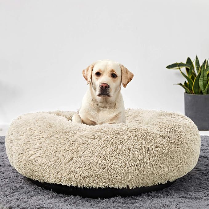 Washable Dog Round Bed Large, Donut Dog Bed Large Dog, Comfy Dog Calming Cuddler Bed