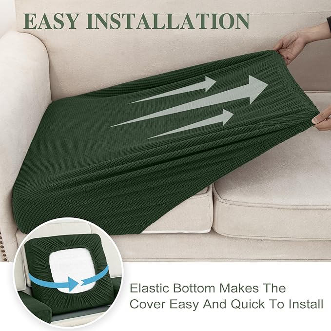 LA MEACK Couch Cushion Cover Chaise Lounge Cover Washable Separate Seat Chaise Couch Cover Stretch Sectional Sofa Slipcover(1 Piece for Chaise or Sofa 3-Seater, Green)