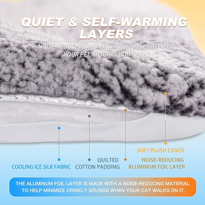 Cat Cooling Mat, Self Warming Cat Bed, Reversible Warm & Cooling Cat Bed, Winter Warm Cat Pad & Summer Cooling Cat Mat for Kittens & Small Dogs, Perfect for Crates, Beds & Sofas, Gray, 18" x 24"