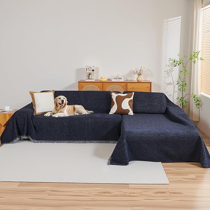 MYSKY HOME Couch Cover for Sectional Sofa, 2 Pieces Couch Covers for L Shape Sofa Cover, Furniture Protector for Pets, Kids, Sofa Slipcover for 2-3 Cushion Couch (71"x118"+71"x118", Navy Blue)