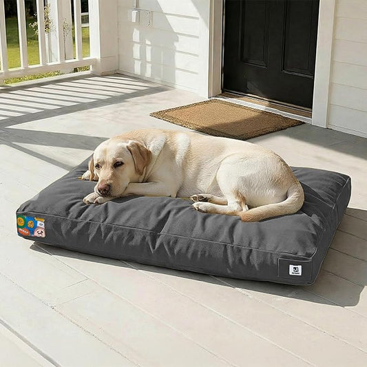 Sytopia 42 Inch Canvas Outdoor Dog Bed for Extra Large Dogs, Durable Indoor Patio Pet Pad for Crate, Great Gift for Pets with Waterproof Machine Washable Removable Cover, Dark Grey