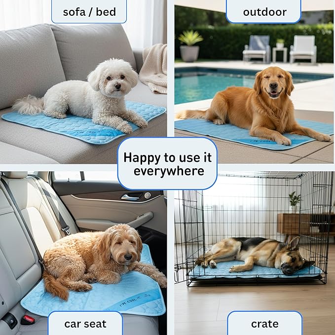 INSPECTOR TAIL Dog Cooling Mat - No Freeze Needed, Self-Cooling Pad for Extra Large Dogs, Washable Portable for Crate Kennel Car Sofa Bed Floor, Indoor Outdoor Summer Use, 47"x31" with Carry Bag
