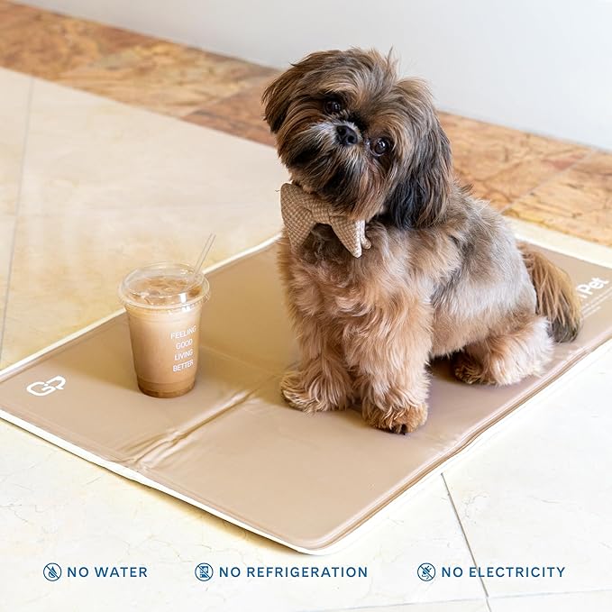 The Green Pet Shop Cool Pet Pad - Large, Latte- Self-Cooling, Pressure Activated Mat for Dogs & Cats from 46-80 lbs - Non-Toxic Gel, No Water Needed