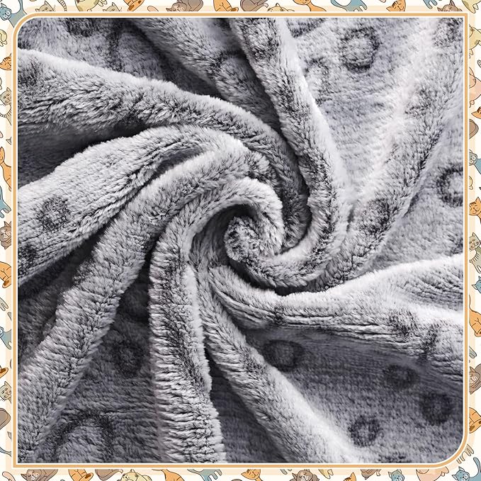 Tegeme 12 Pcs Pet Blankets 30 x 20 Inch Soft Fluffy Fleece Dog Cat Warm Paw Print Pattern Blankets Flannel Throw for Pets Dog Puppy Cat(Gray)