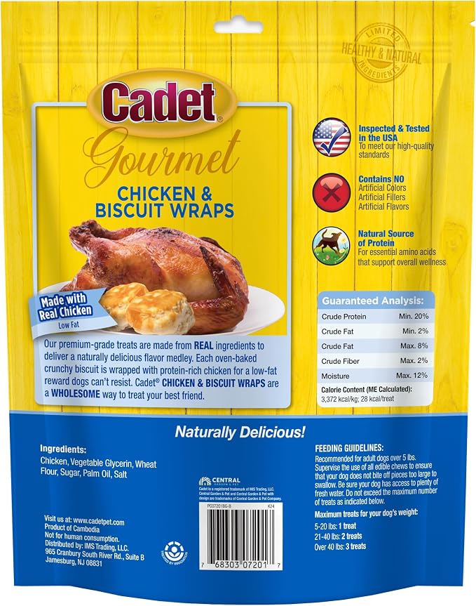 Cadet Gourmet Chicken Wrapped Biscuits Dog Treats Wraps - Healthy & Natural Chicken Wrapped Biscuits Dog Training Treats for Small & Large Breeds - Inspected & Tested in USA (14 oz.)