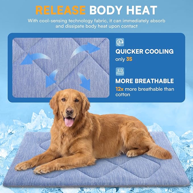 Queenmore Dog Cooling Mat, Cool Dog Mat, Portable Flat Pet Pads for Dogs, Materials Safe, Washable Non-Slip Cooling Pet Pad for Puppy in Summer (Blue Diamond, Medium(31" x 19"))